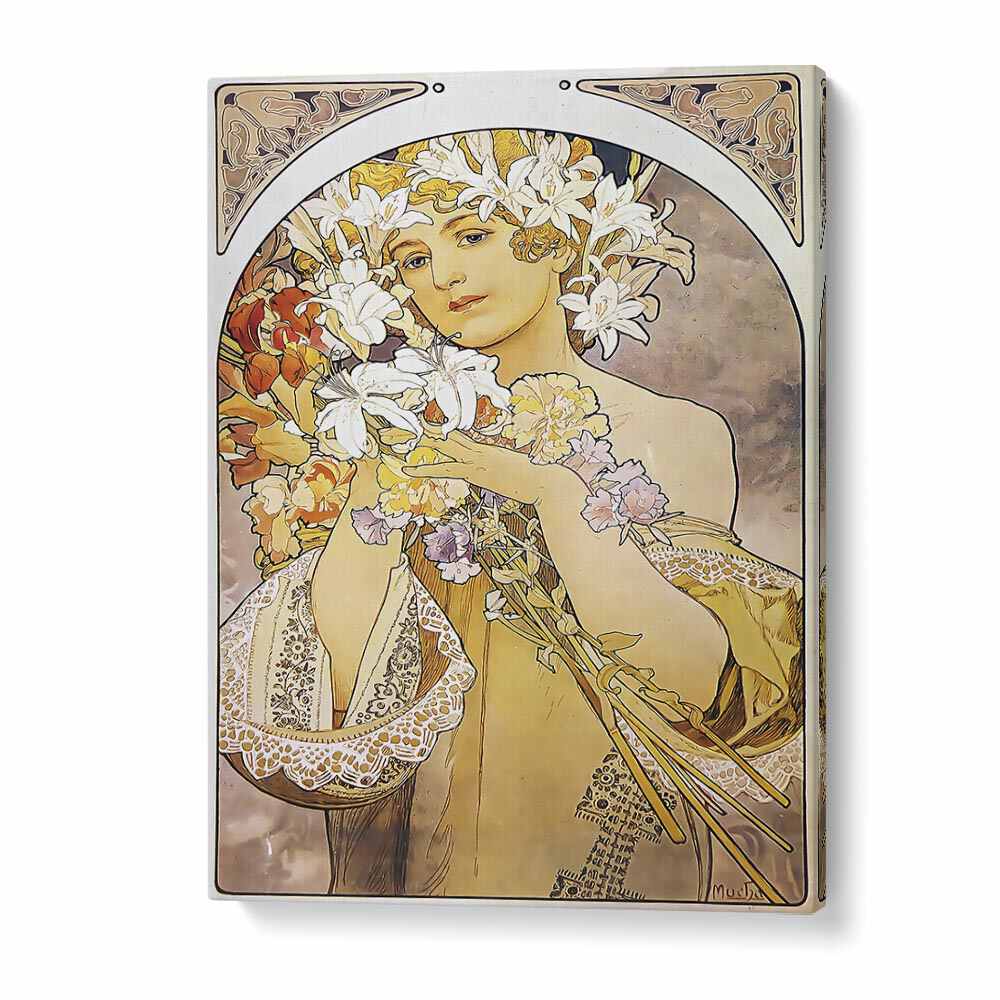 Flower La Fleur 1897  By Alphonse Mucha Vintage Paintings in Gallery Wrap