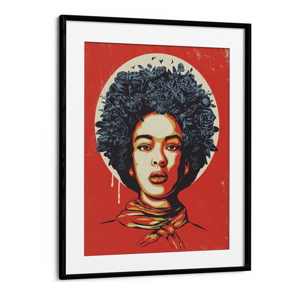 Flower Power By Balazs Solti Woman Art Prints in Black Frame With Mount