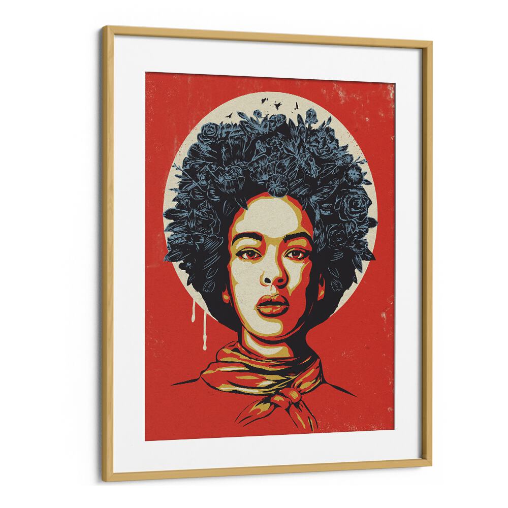 Flower Power By Balazs Solti Woman Art Prints in Oak Wood Frame With Mount