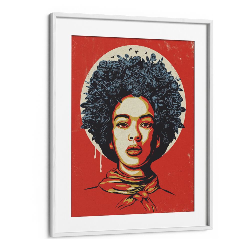 Flower Power By Balazs Solti Woman Art Prints in White Frame With Mount