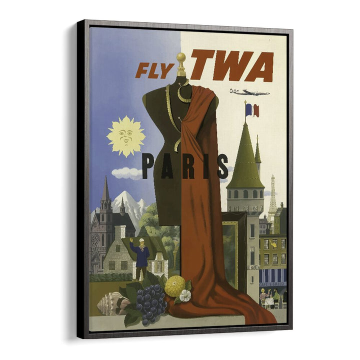 Fly Twa-paris Retro Vintage Travel Travel Posters in Black Floater Frame