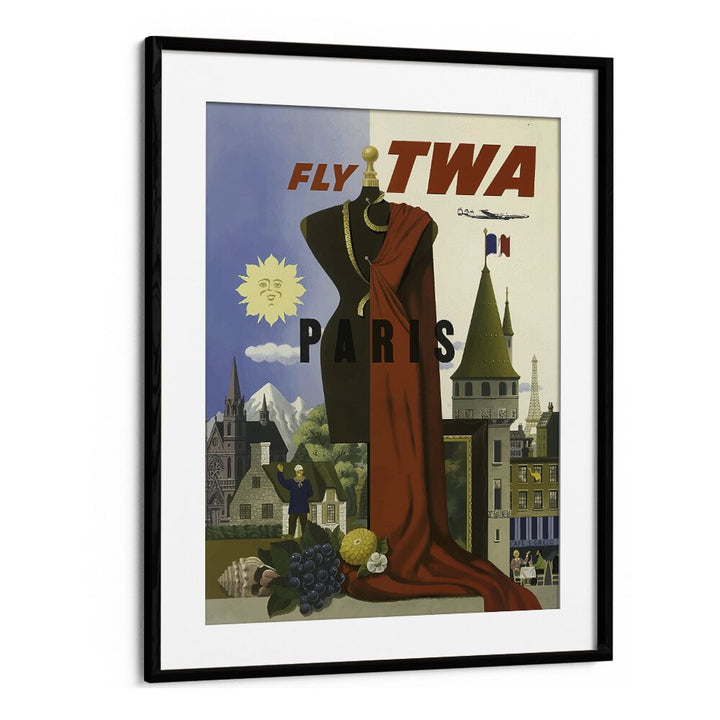 Fly Twa-paris Retro Vintage Travel Travel Posters in Black Frame With Mount