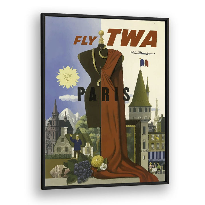 Fly Twa-paris Retro Vintage Travel Travel Posters in Black Plain Frame