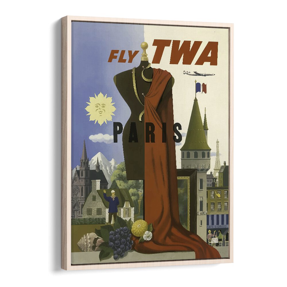 Fly Twa-paris Retro Vintage Travel Travel Posters in Oak Wood Floater Frame