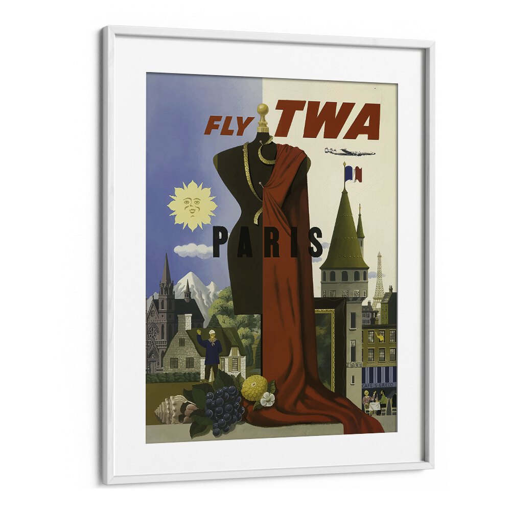 Fly Twa-paris Retro Vintage Travel Travel Posters in White Frame With Mount