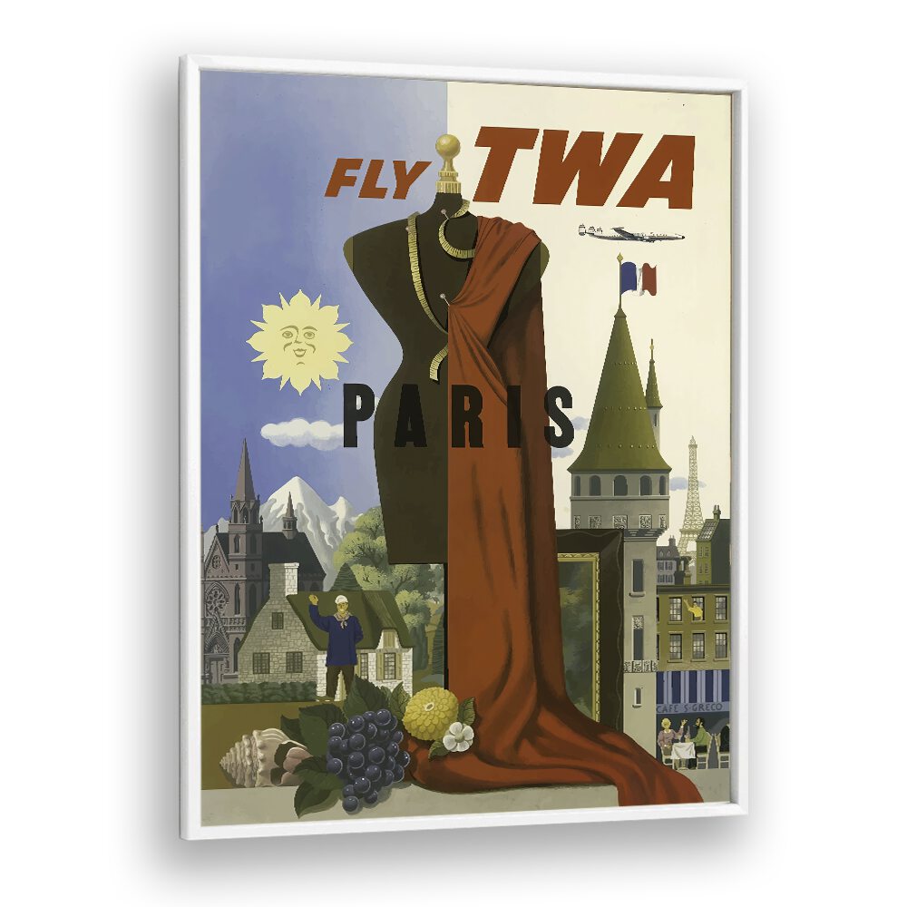 Fly Twa-paris Retro Vintage Travel Travel Posters in White Plain Frame