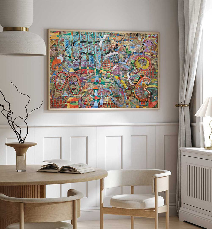 FLYING TOWARDS ETERNITY , ABSTRACT PAINTINGS blending layered brushwork, soft earth tones and luminous highlights