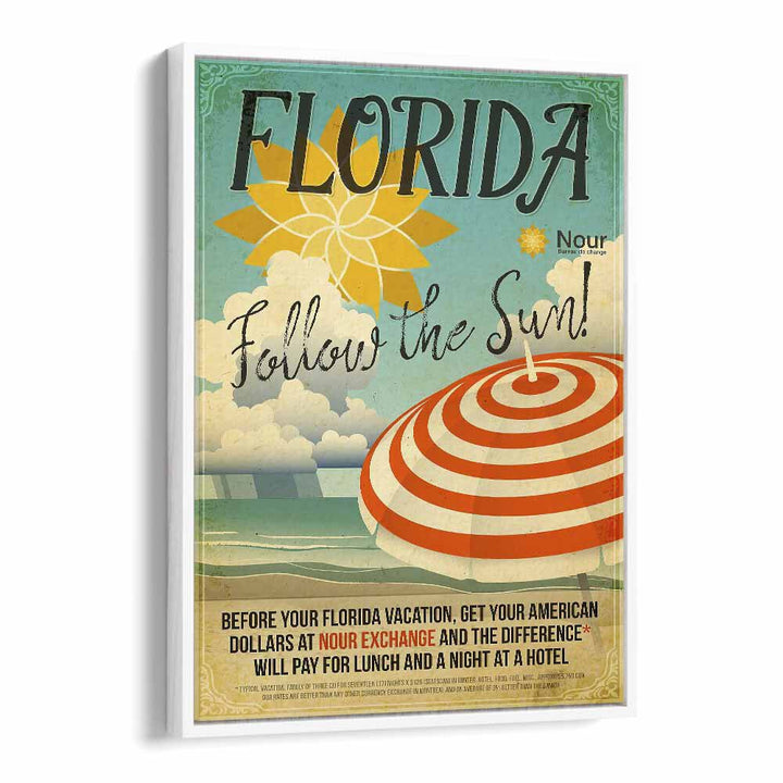 Follow the Sun  Retro Travel Posters in White Floater Frame