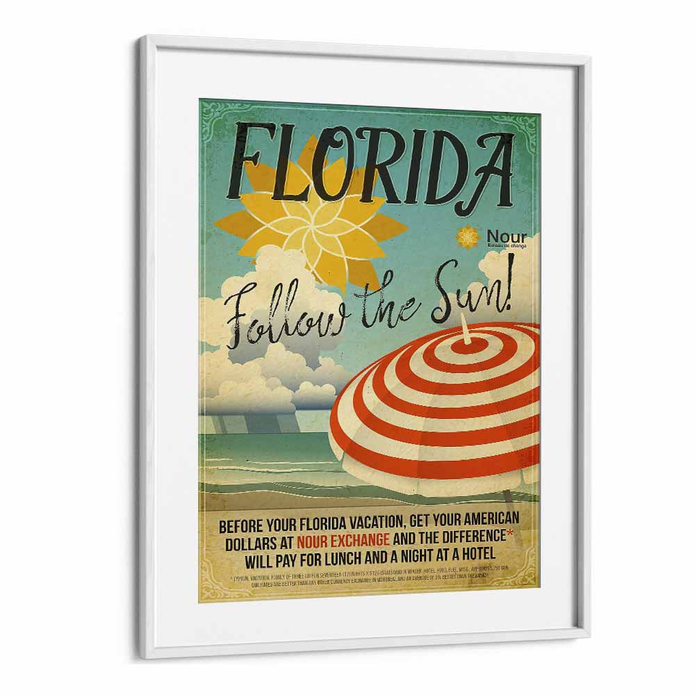 Follow the Sun  Retro Travel Posters in White Frame With Mount