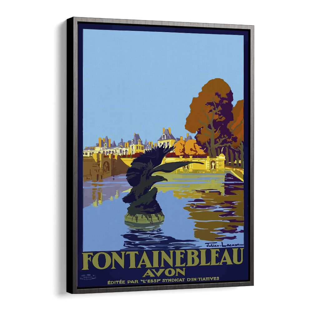 Fontainebleau-Avon Retro Vintage Travel Travel Posters in Black Floater Frame