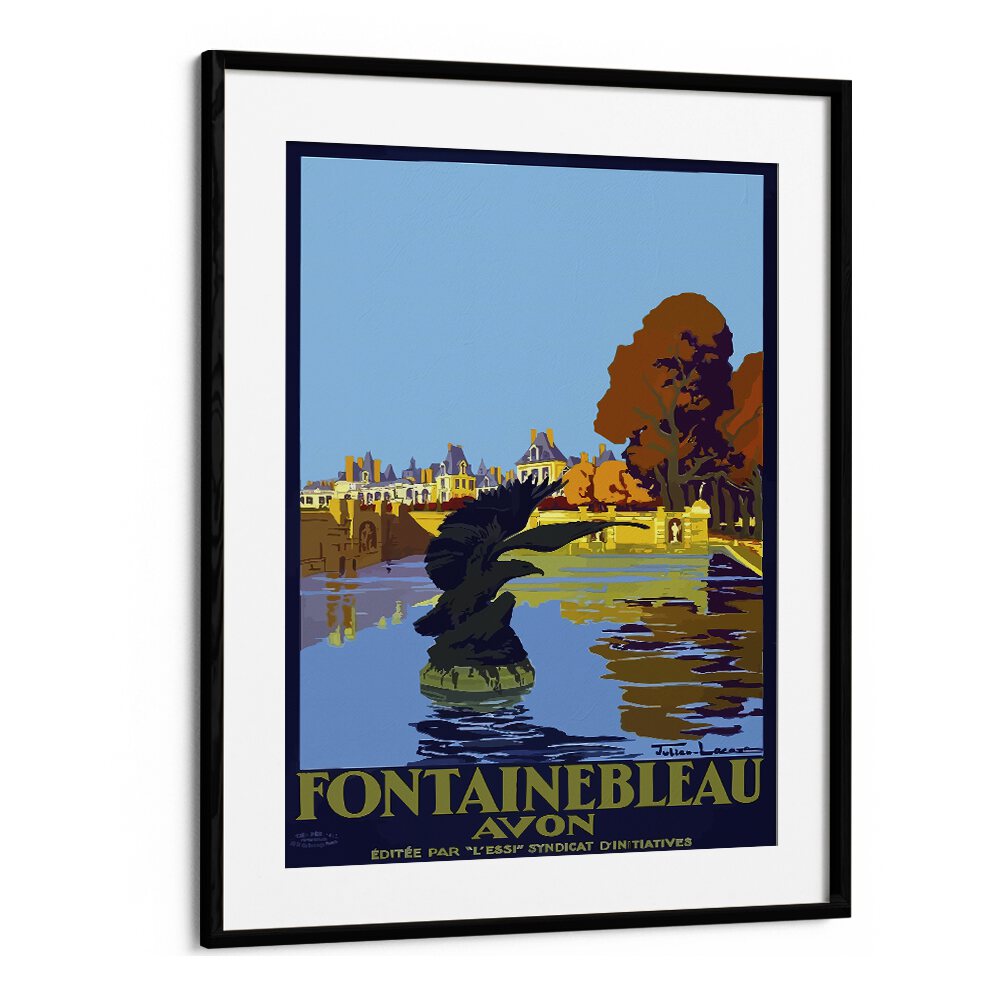 Fontainebleau-Avon Retro Vintage Travel Travel Posters in Black Frame With Mount