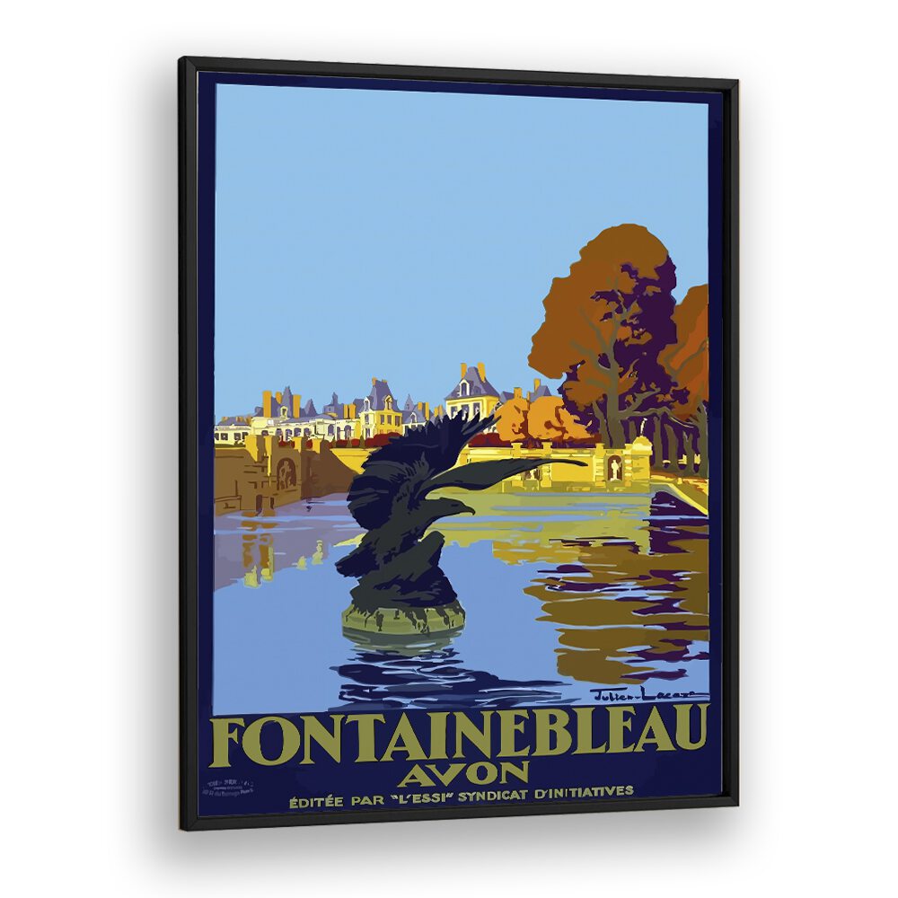 Fontainebleau-Avon Retro Vintage Travel Travel Posters in Black Plain Frame