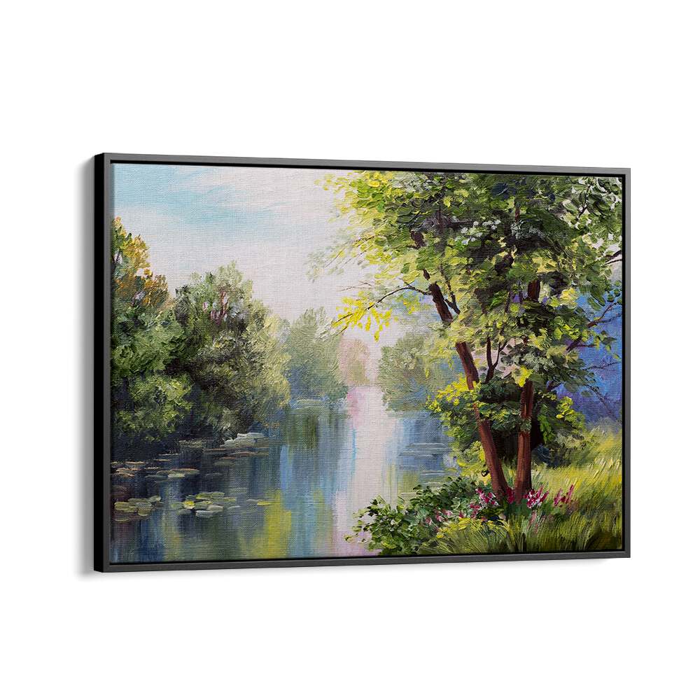 Forest Reflections, Vintage European Paintings showcase serene nature scenes in a stylish black floater frame.