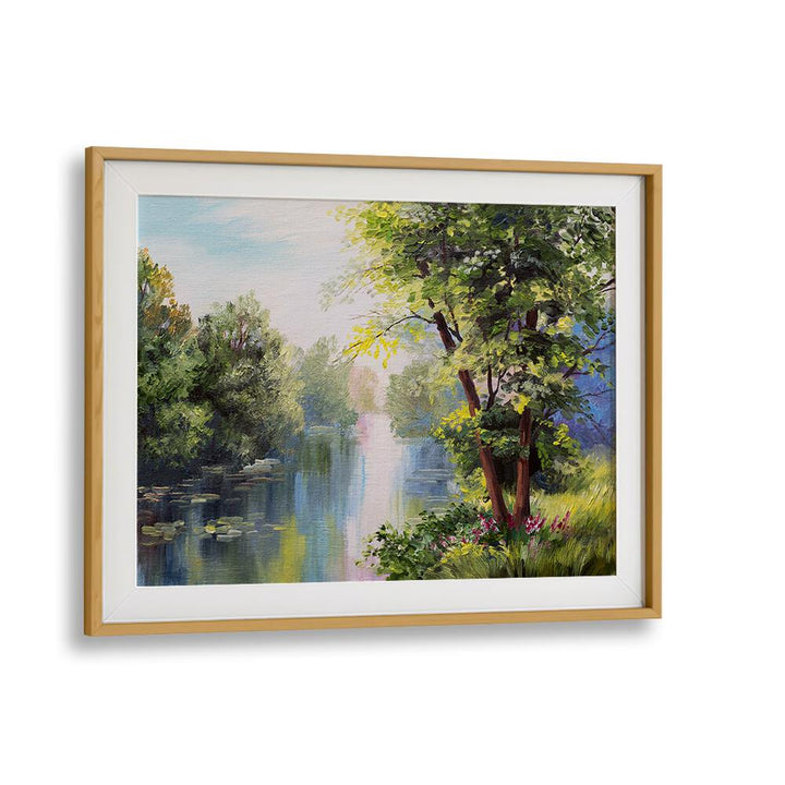 Forest Reflections, Vintage European Paintings showcase serene nature scenes in a charming oak frame.