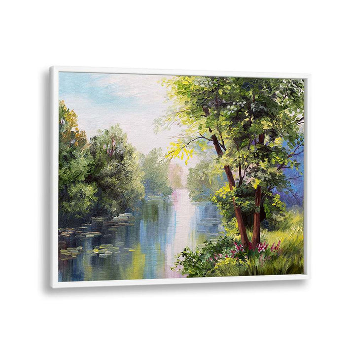 Experience the serenity of nature with FOREST REFLECTIONS, VINTAGE EUROPEAN PAINTINGS in a classic white frame.