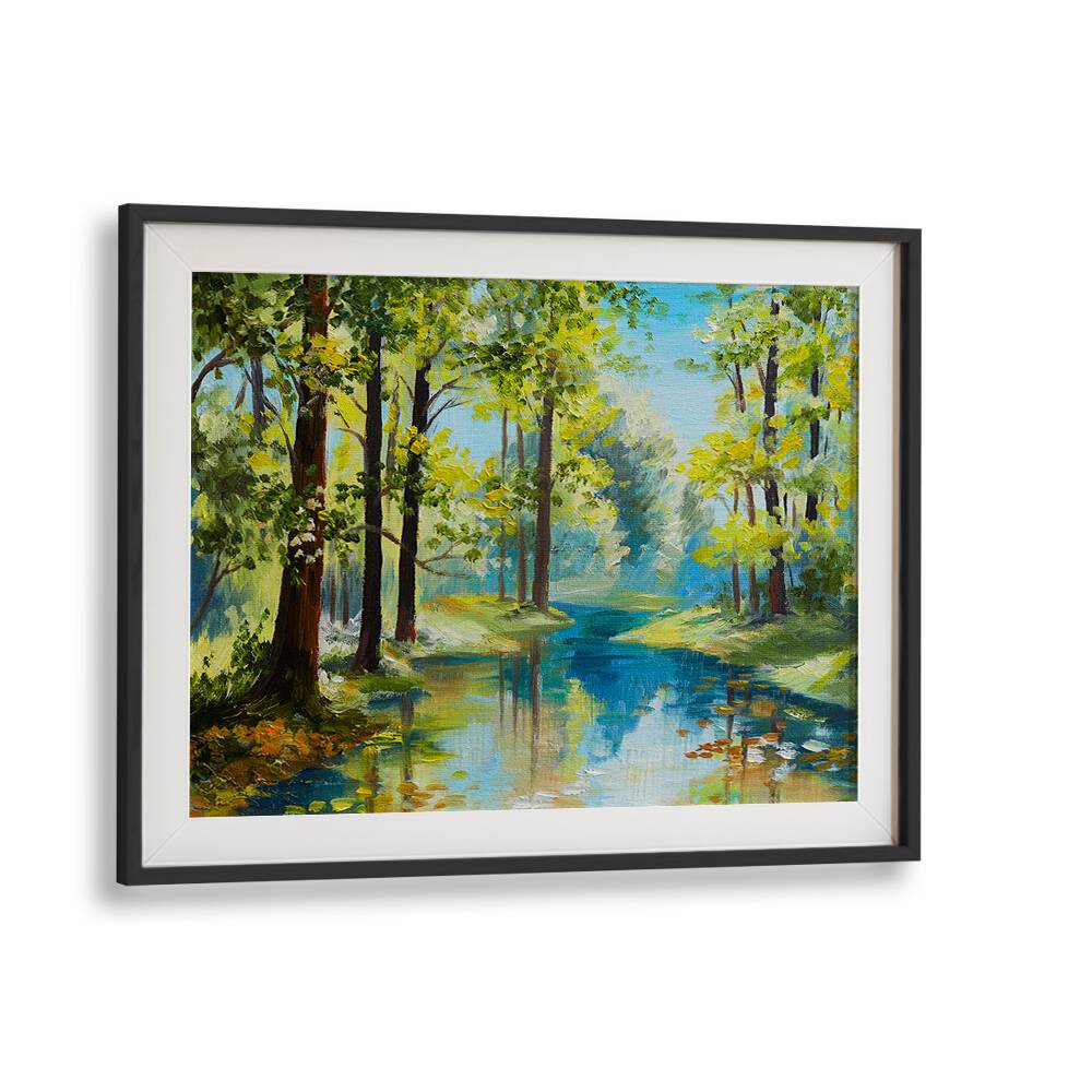 Serene landscape in vibrant colors from FOREST REFLECTIONS II, VINTAGE EUROPEAN PAINTINGS, framed beautifully.