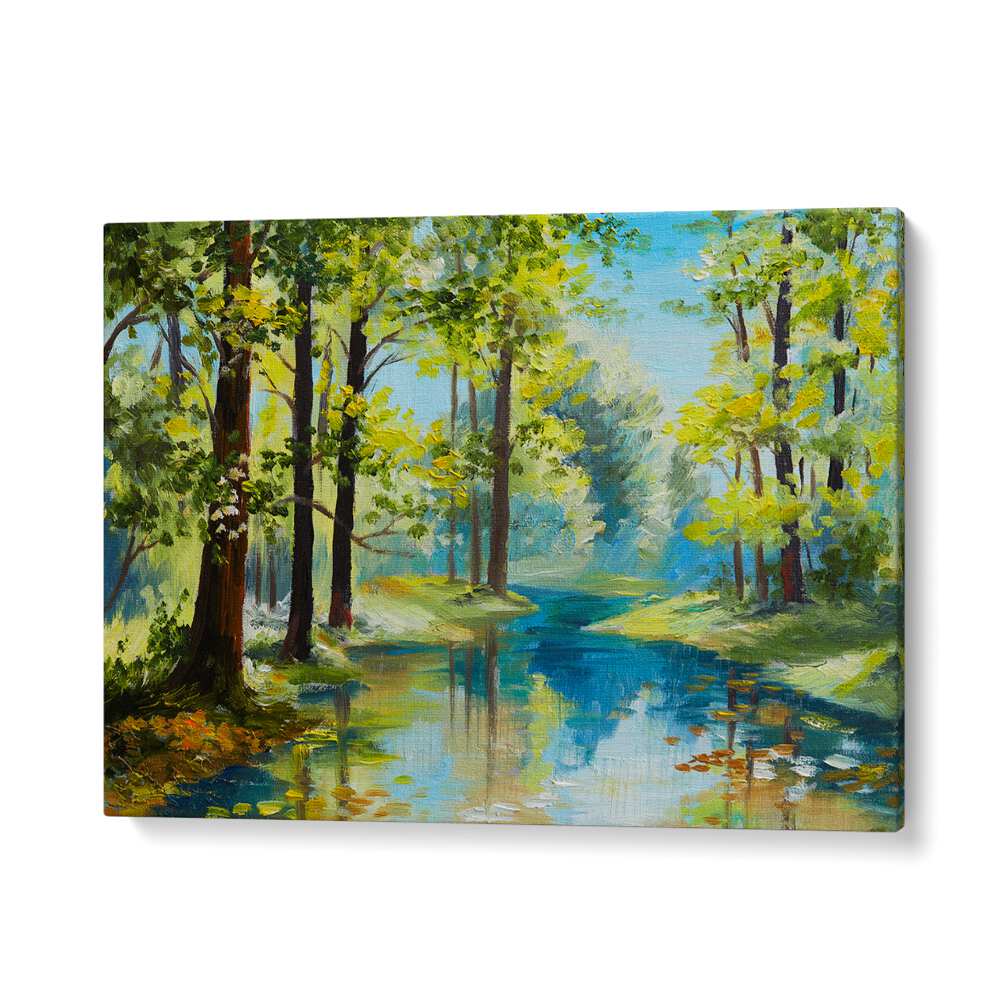 Serene forest scene reflected in water, showcasing the beauty of FOREST REFLECTIONS II, VINTAGE EUROPEAN PAINTINGS.