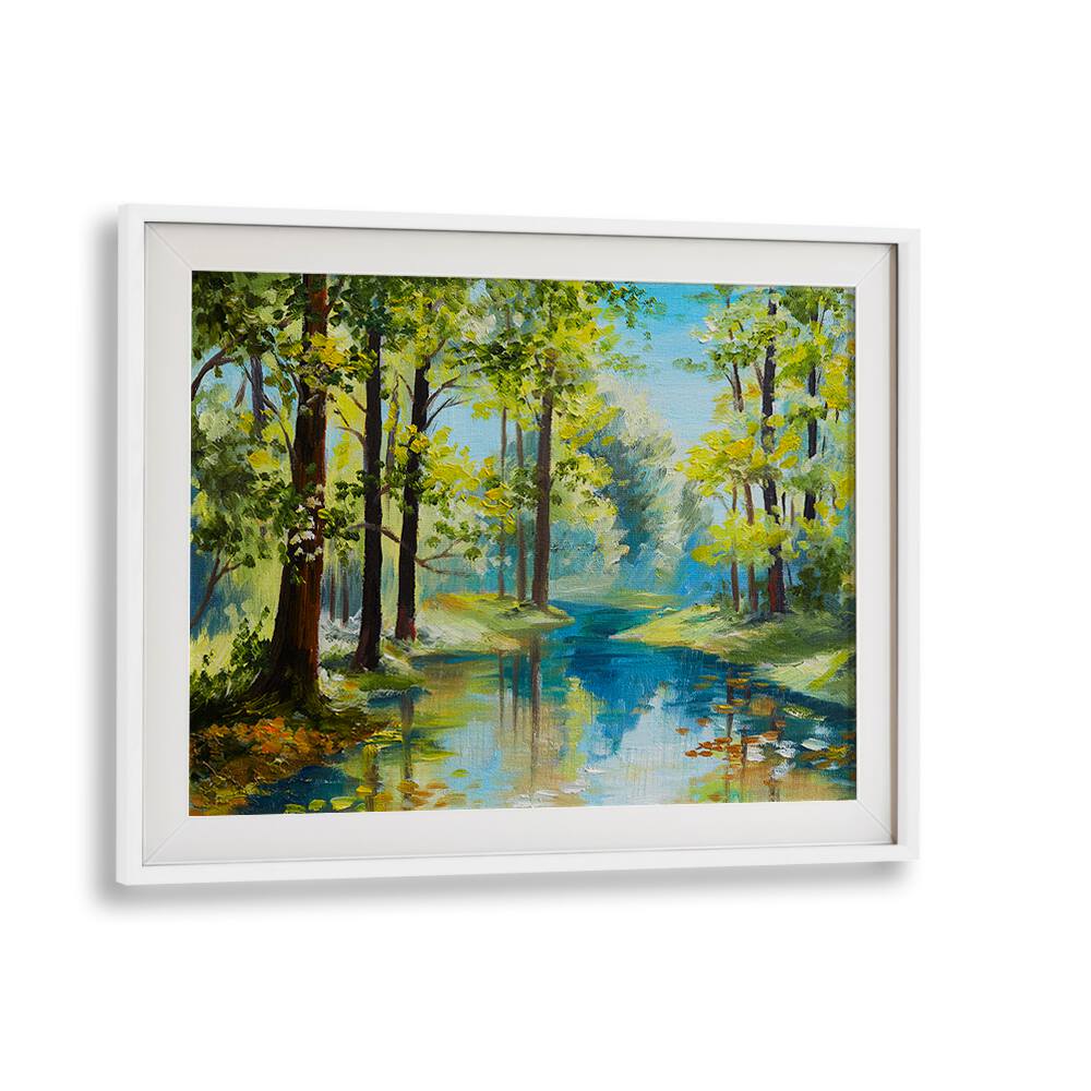 Serene water and lush trees in FOREST REFLECTIONS II, VINTAGE EUROPEAN PAINTINGS, perfect for tranquil decor.