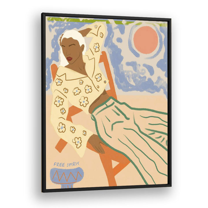 Free Spirit By Uma Gokhale Woman Illustration Paintings in Black Plain Frame