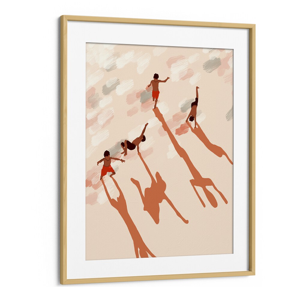 Free Spirits By Uma Gokhale Kids Room Art Prints in Oak Wood Frame With Mount