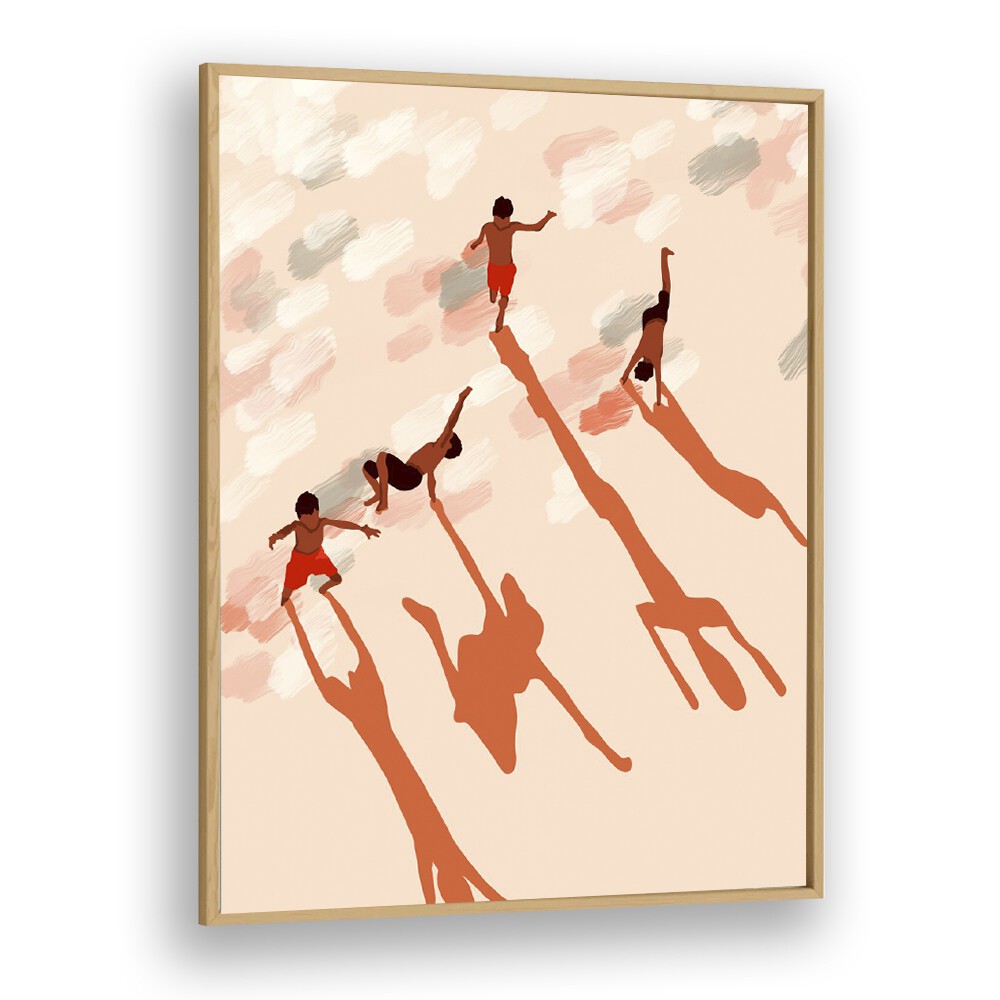 Free Spirits By Uma Gokhale Kids Room Art Prints in Oak Wood Plain Frame