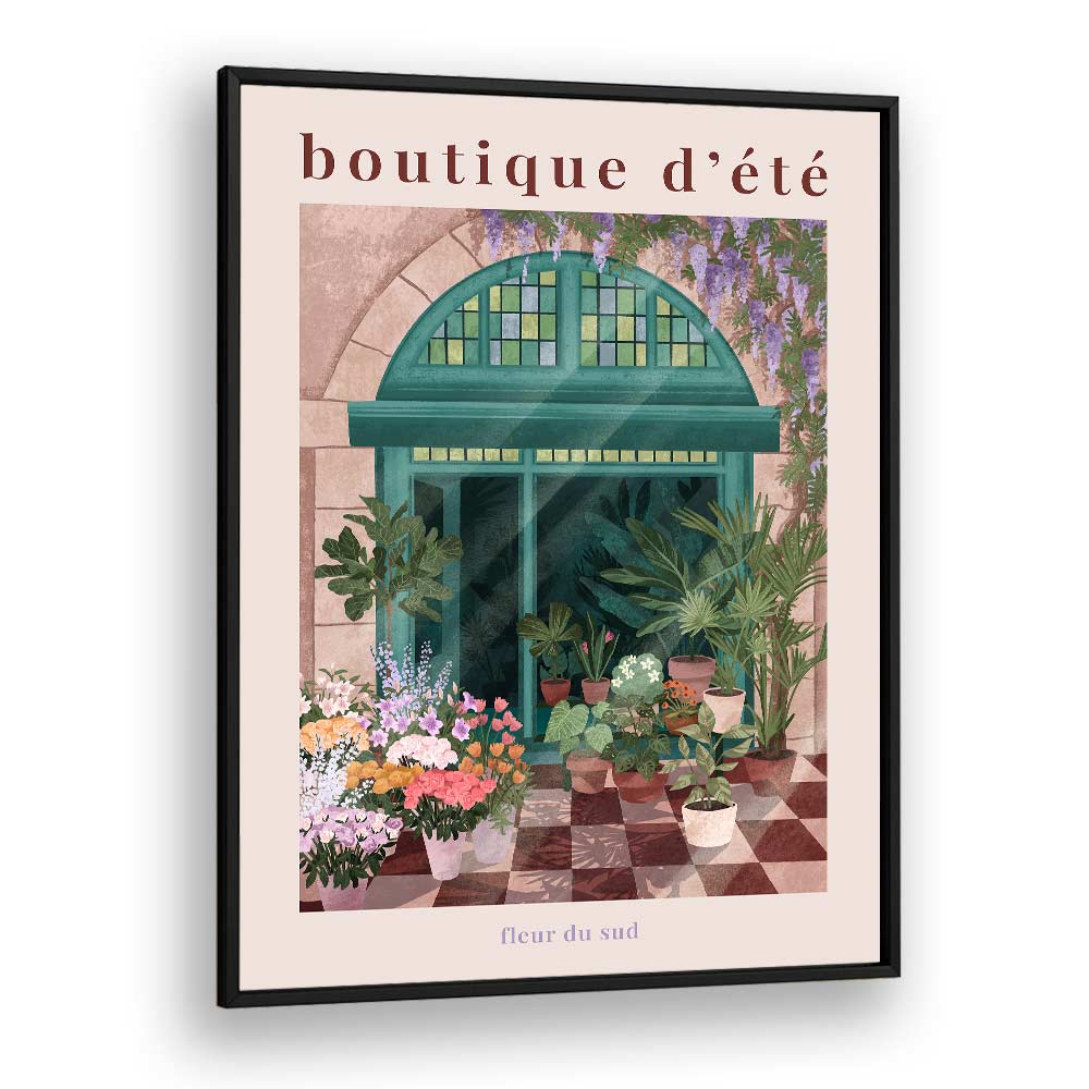 Charming FRENCH FLOWER SHOP POSTER , BAR art featuring a vibrant floral market, perfect for cafes and home decor.