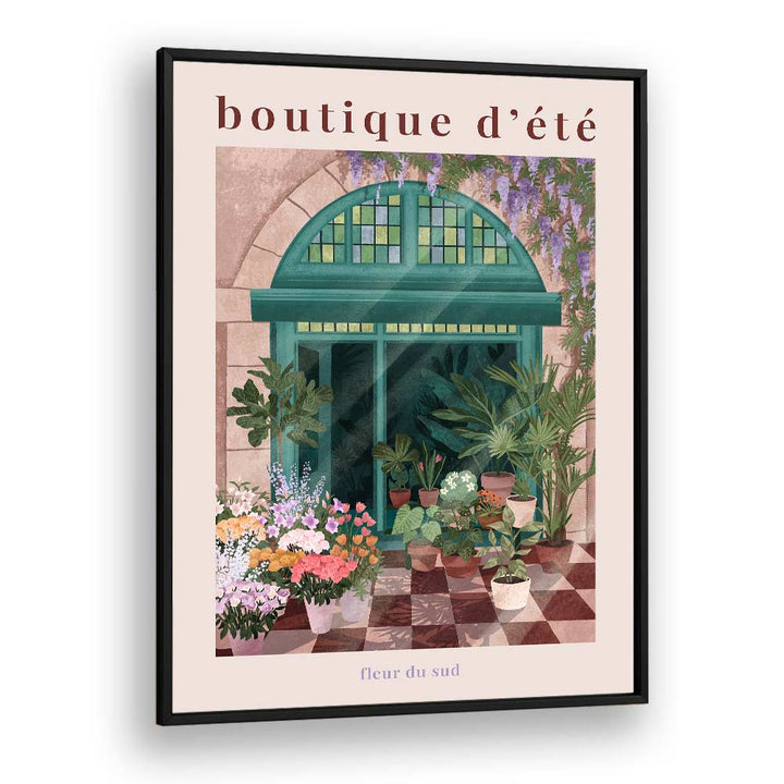 Charming FRENCH FLOWER SHOP POSTER , BAR art featuring a vibrant floral market, perfect for cafes and home decor.
