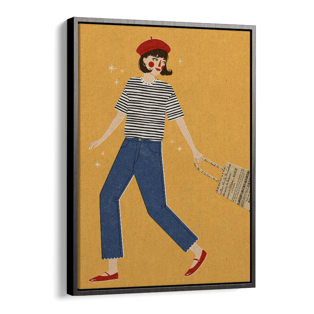 French Girl By Julia Leister Women Illustration Paintings in Black Floater Frame