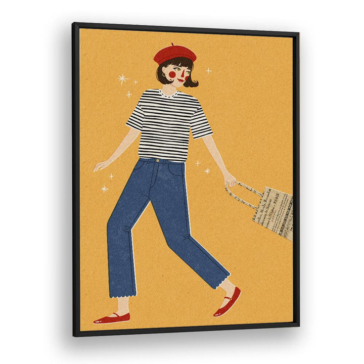 French Girl By Julia Leister Women Illustration Paintings in Black Plain Frame