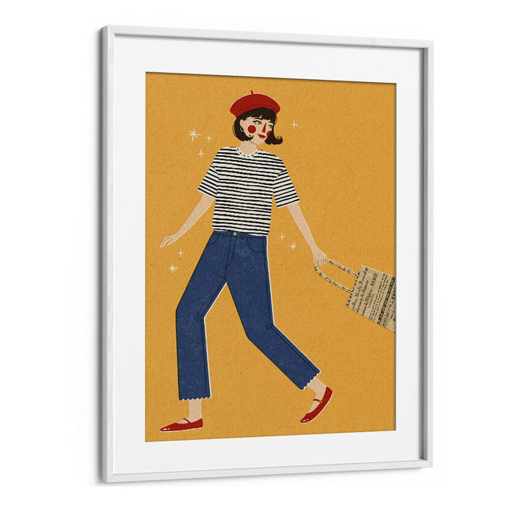 French Girl By Julia Leister Women Illustration Paintings in White Frame With Mount