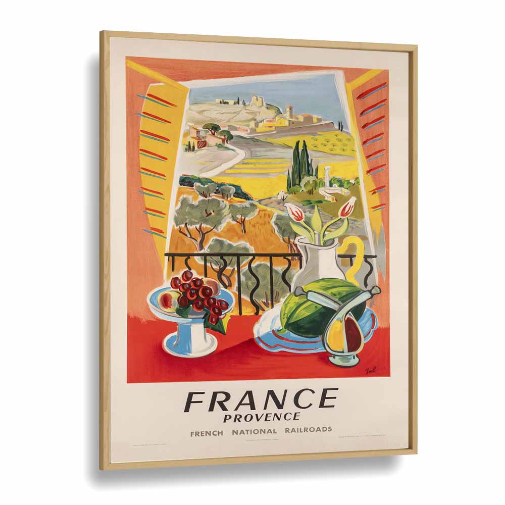 French National Railways  Retro Travel Posters in Oak Wood Plain Frame