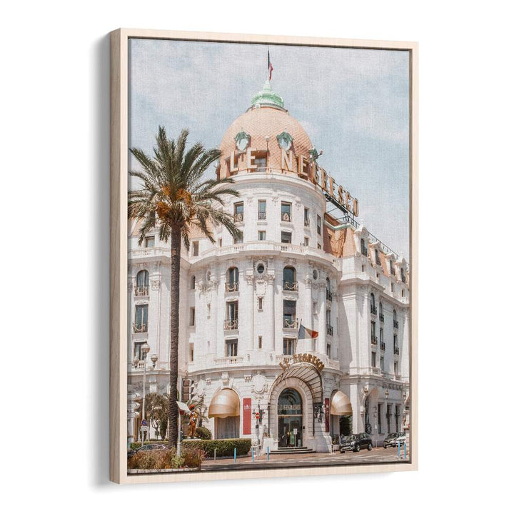 French Riviera Building By Grace Digital Art Co Beach Prints in Oak Wood Floater Frame