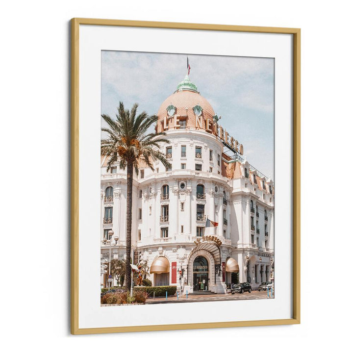 French Riviera Building By Grace Digital Art Co Beach Prints in Oak Wood Frame With Mount