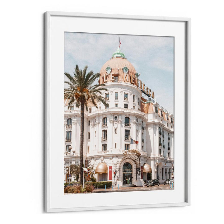 French Riviera Building By Grace Digital Art Co Beach Prints in White Frame With Mount