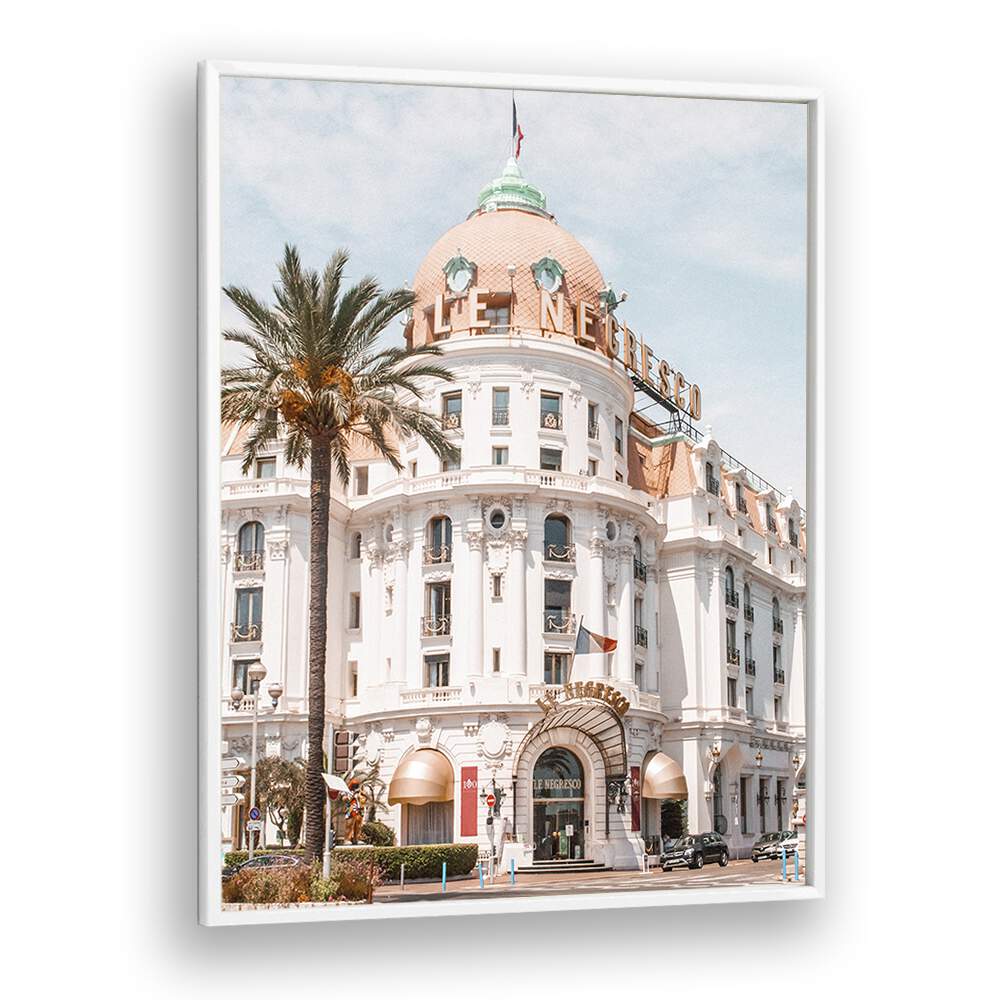 French Riviera Building By Grace Digital Art Co Beach Prints in White Plain Frame