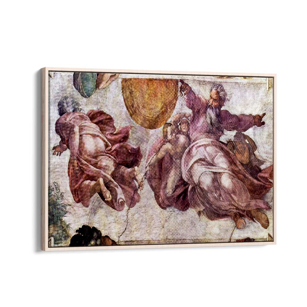 Fresco In The Sistine Chapel 1508-1512 Vintage Paintings in Oak Wood Floater Frame