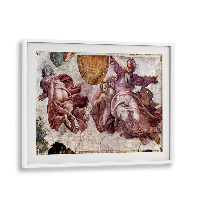 Fresco In The Sistine Chapel 1508-1512 Vintage Paintings in White Frame With Mount