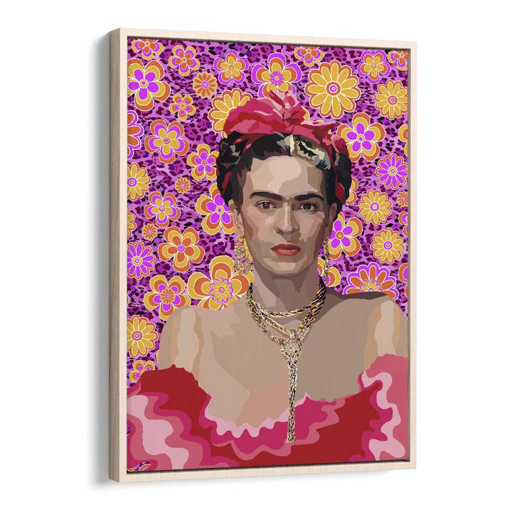 Frida By Lynnda Rakos Pop Art Paintings Pop Art Prints in Oak Wood Floater Frame