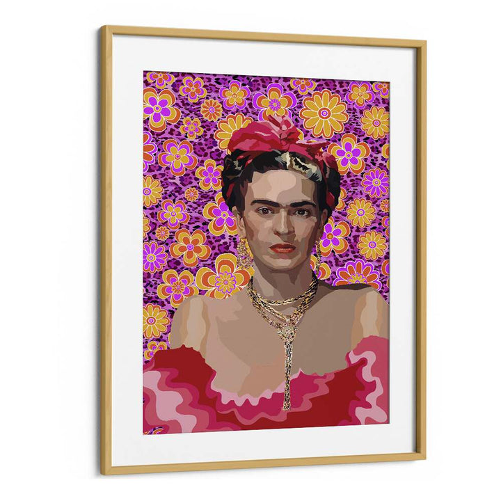 Frida By Lynnda Rakos Pop Art Paintings Pop Art Prints in Oak Wood Frame With Mount