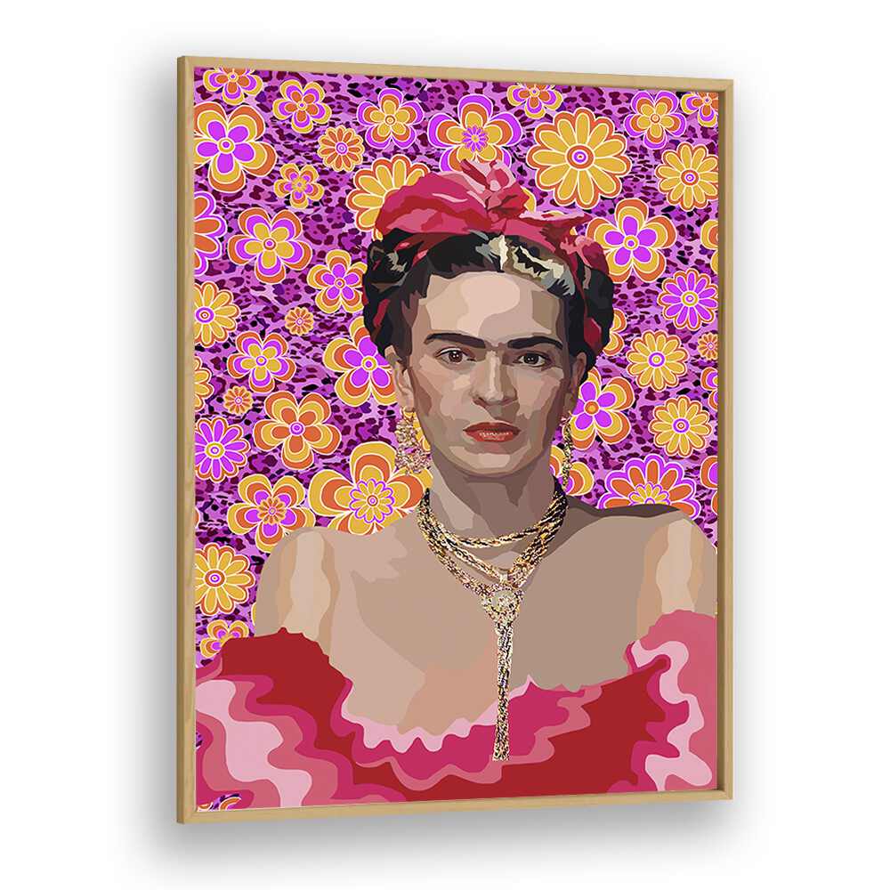 Frida By Lynnda Rakos Pop Art Paintings Pop Art Prints in Oak Wood Plain Frame