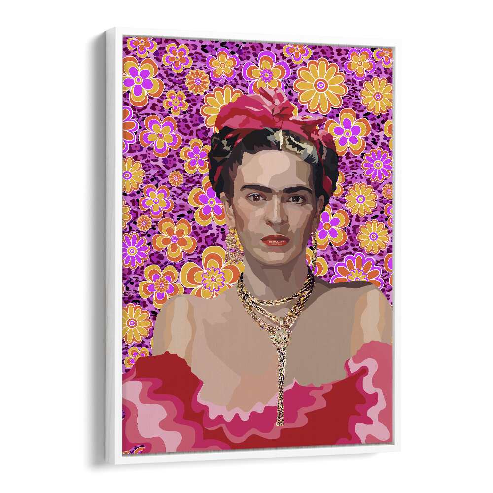 Frida By Lynnda Rakos Pop Art Paintings Pop Art Prints in White Floater Frame