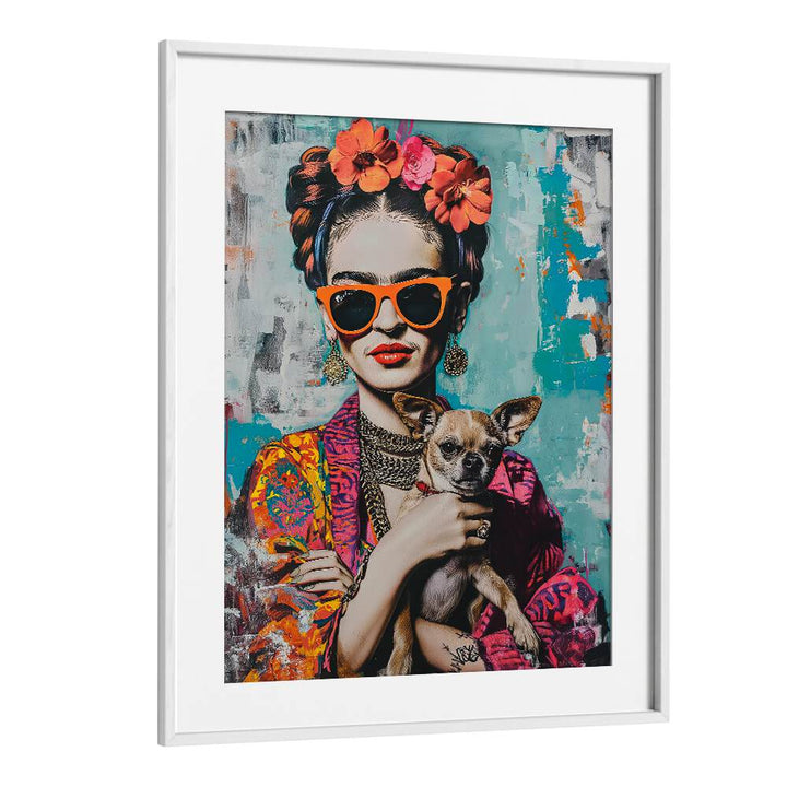 Frida Chihuahua Pop Art Paintings Pop Art Prints in White Frame With Mount