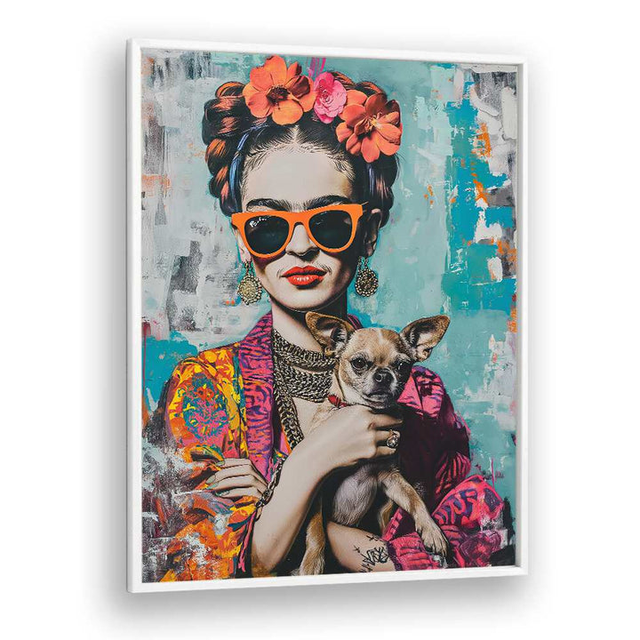 Frida Chihuahua Pop Art Paintings Pop Art Prints in White Plain Frame