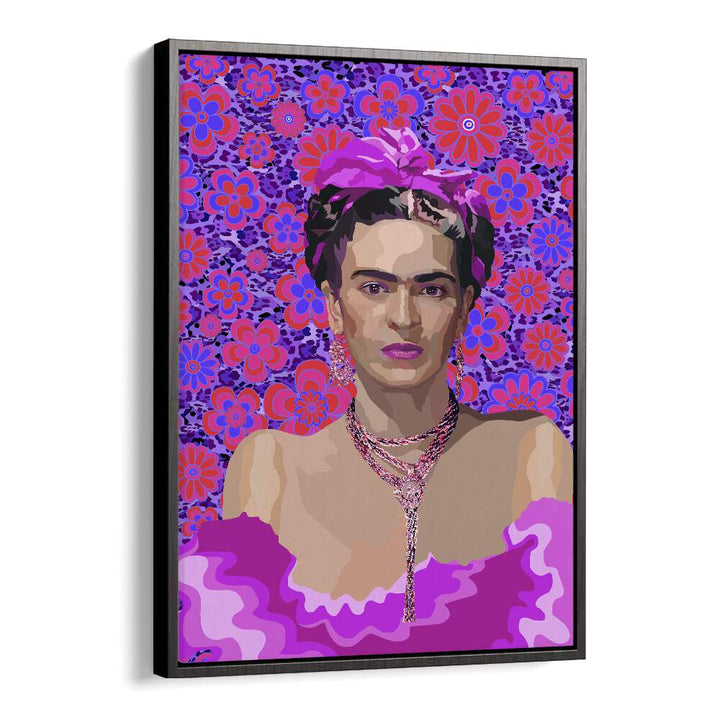 Frida In Purple Flowers By Lynnda Rakos Pop Art Paintings Pop Art Prints in Black Floater Frame