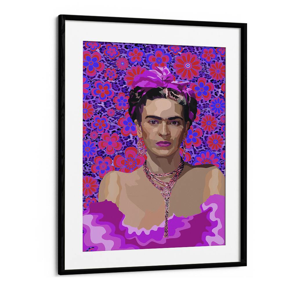 Frida In Purple Flowers By Lynnda Rakos Pop Art Paintings Pop Art Prints in Black Frame With Mount