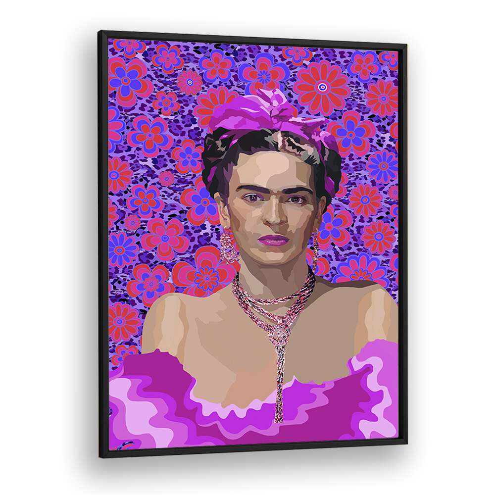 Frida In Purple Flowers By Lynnda Rakos Pop Art Paintings Pop Art Prints in Black Plain Frame