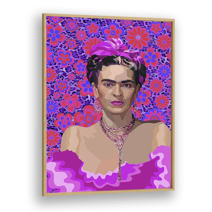 Frida In Purple Flowers By Lynnda Rakos Pop Art Paintings Pop Art Prints in Oak Wood Plain Frame