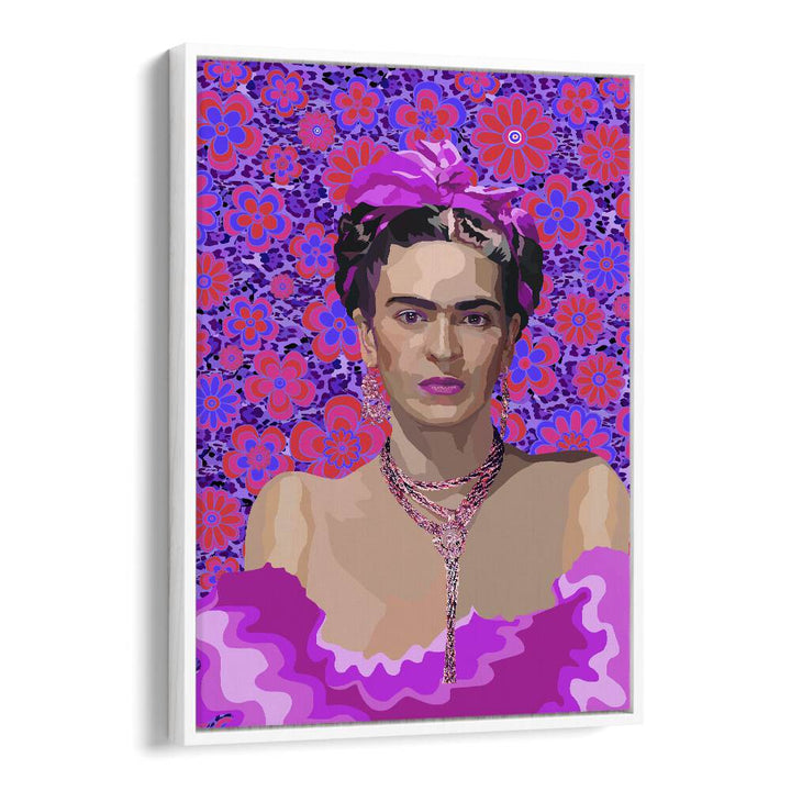 Frida In Purple Flowers By Lynnda Rakos Pop Art Paintings Pop Art Prints in White Floater Frame