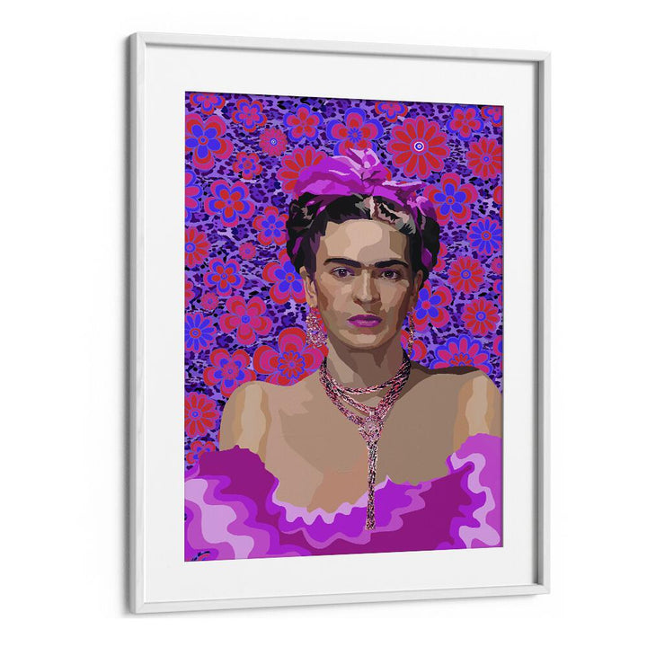 Frida In Purple Flowers By Lynnda Rakos Pop Art Paintings Pop Art Prints in White Frame With Mount