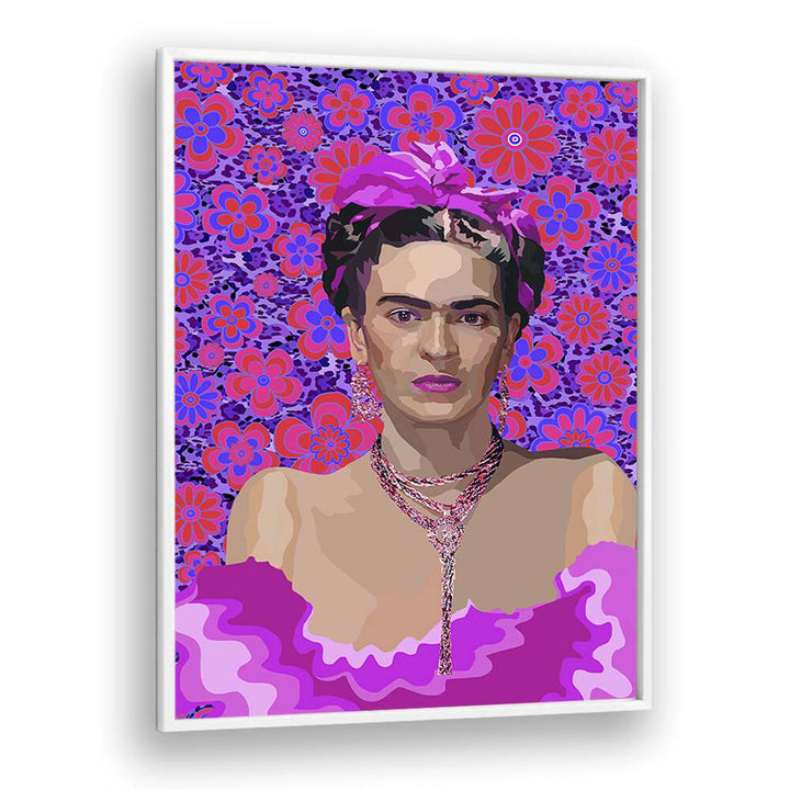 Frida In Purple Flowers By Lynnda Rakos Pop Art Paintings Pop Art Prints in White Plain Frame